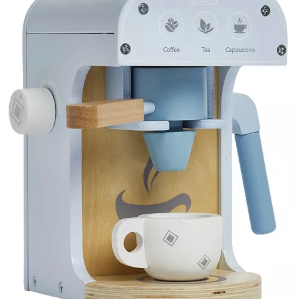 NEW| Imaginarium Wooden Toy Coffee Maker in Blue and Natural